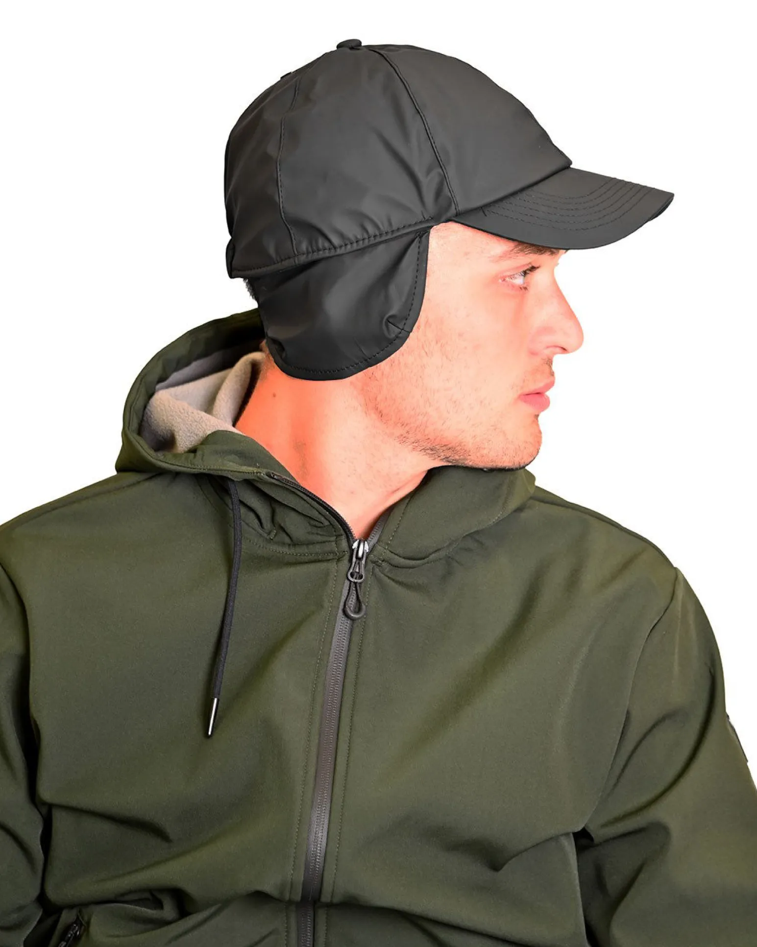 KEY UP - CAPPELLO INVERNALE NERO DA UOMO IMPERMEABILE E ANTIVENTO CON PARAORECCHIE
