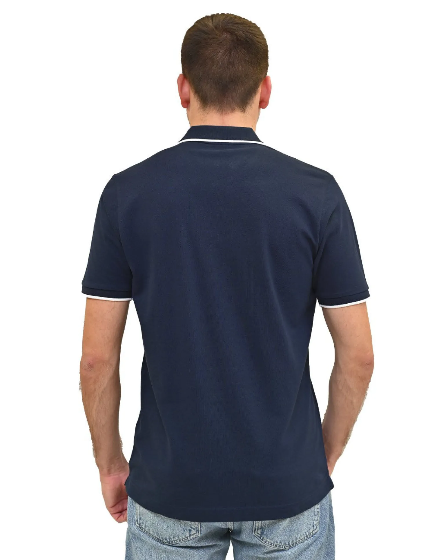 KEY UP - POLO MEZZA MANICA UOMO IN PIQUET BLU SCURO CON RIGHINO BIANCO - 2Q711/1245
