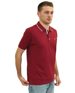 KEY UP - POLO MEZZA MANICA UOMO IN PIQUET BORDEAUX  CON RIGHINO BIANCO - 2Q711/2149