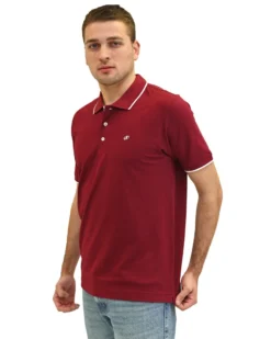 KEY UP - POLO MEZZA MANICA UOMO IN PIQUET BORDEAUX  CON RIGHINO BIANCO - 2Q711/2149