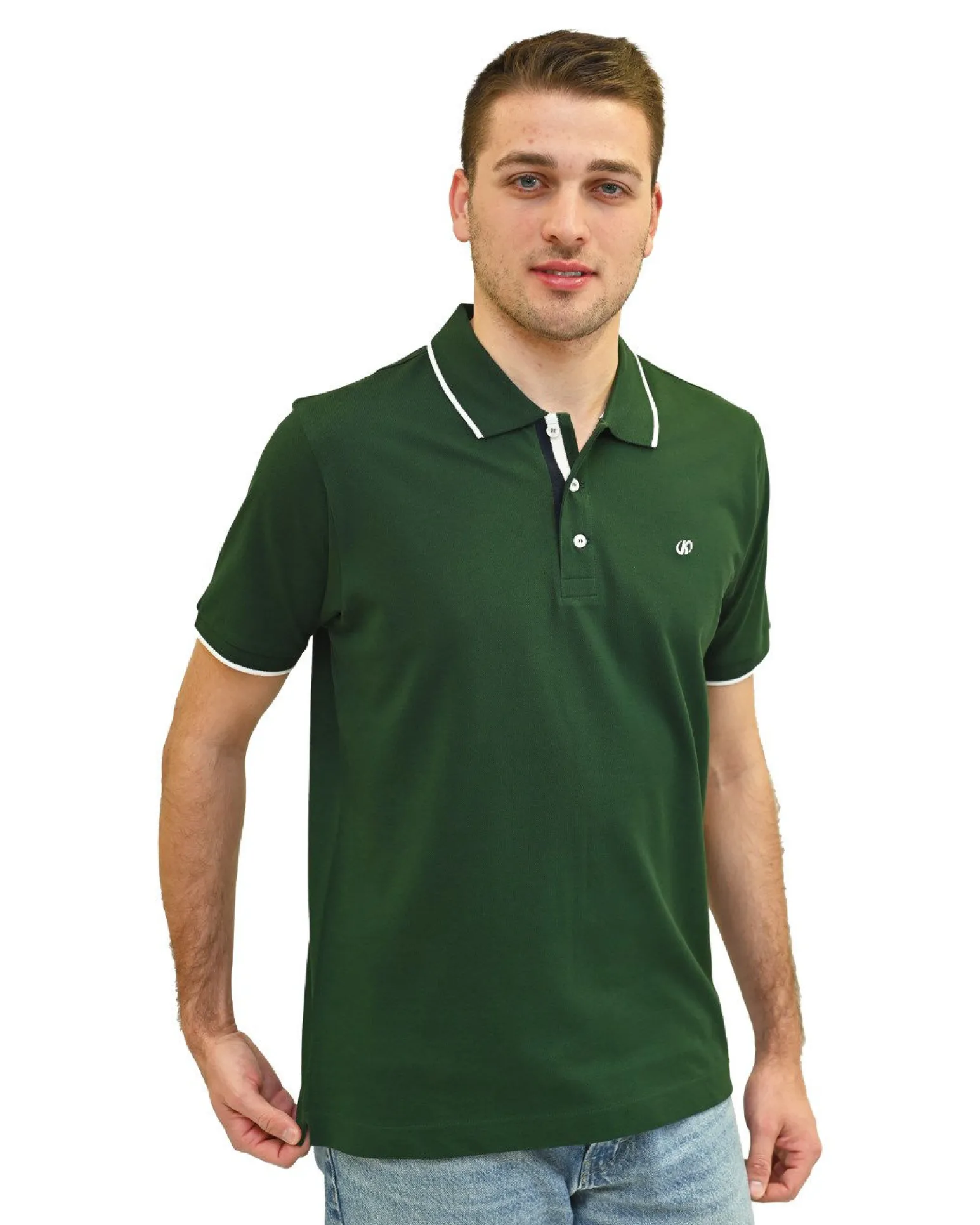 KEY UP - POLO MEZZA MANICA UOMO IN PIQUET BIANCA CON RIGHINO NERO - 2Q711/0001