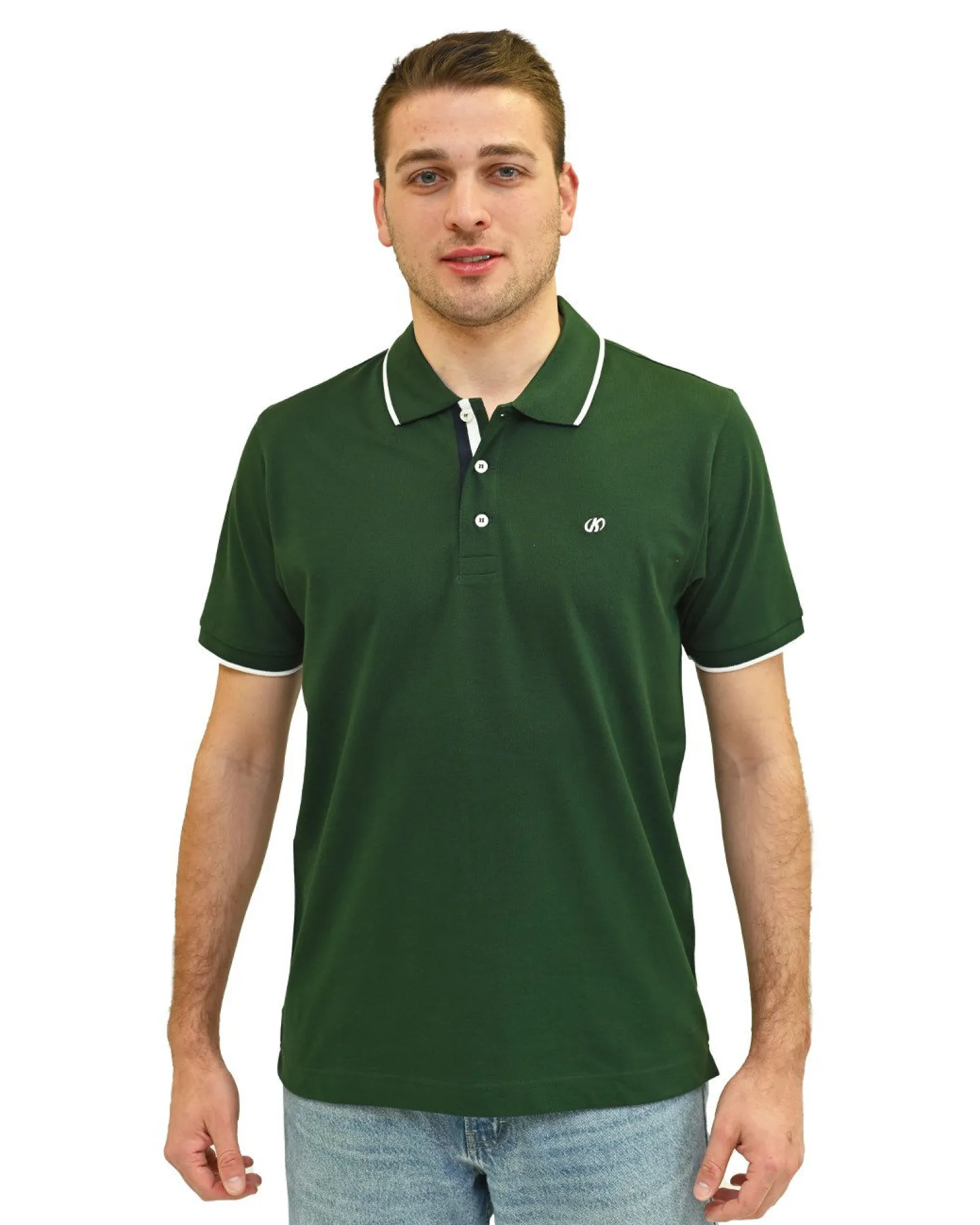 KEY UP - POLO MEZZA MANICA UOMO IN PIQUET BIANCA CON RIGHINO NERO - 2Q711/0001