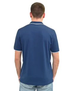 KEY UP - POLO MEZZA MANICA UOMO IN PIQUET BLU  CON RIGHINO BIANCO - 2Q711/1271