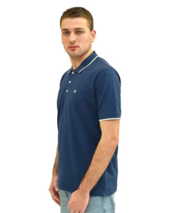KEY UP - POLO MEZZA MANICA UOMO IN PIQUET BLU  CON RIGHINO BIANCO - 2Q711/1271