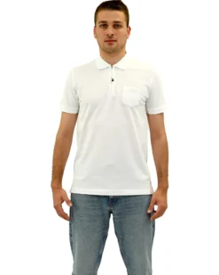 KEY UP - POLO MEZZA MANICA UOMO IN PIQUET BIANCA MEZZA ZIP CON TASCHINO - 2Q515/000