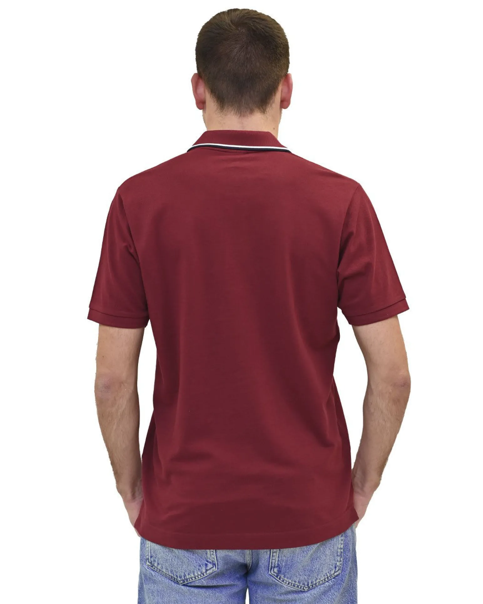 KEY UP - POLO MEZZA MANICA UOMO IN PIQUET BORDEAUX CON RIGHINO BIANCO E BLU - 2Q827/2149