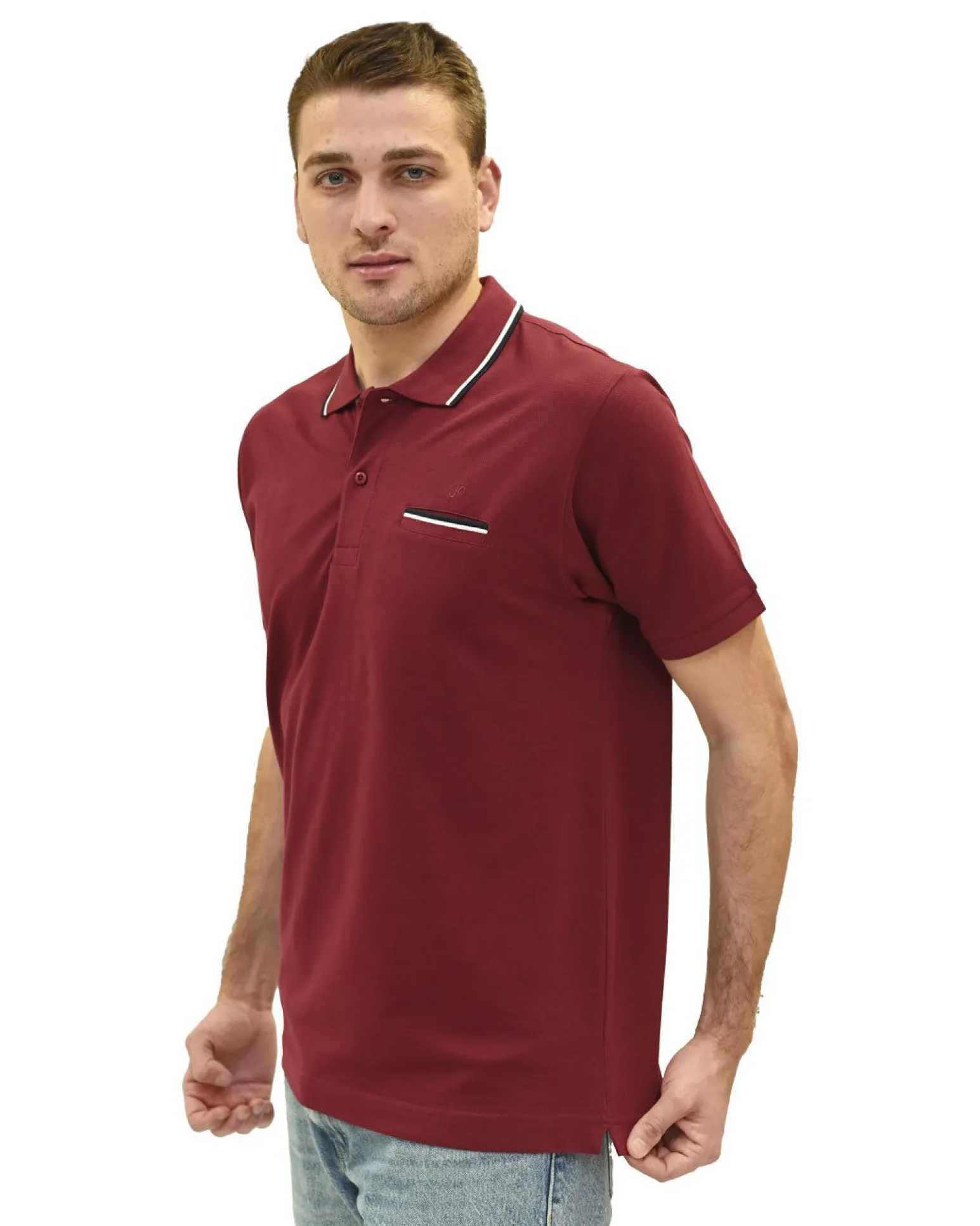 KEY UP - POLO MEZZA MANICA UOMO IN PIQUET BORDEAUX CON RIGHINO BIANCO E BLU - 2Q827/2149
