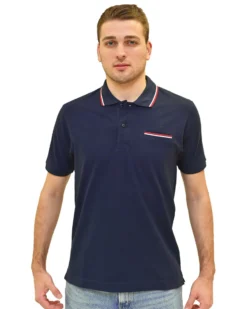 KEY UP - POLO MEZZA MANICA UOMO IN PIQUET BLU SCURO CON RIGHINO BIANCO E ROSSO - 2Q827/1245