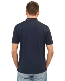 KEY UP - POLO MEZZA MANICA UOMO IN PIQUET BLU SCURO CON RIGHINO BIANCO E ROSSO - 2Q827/1245