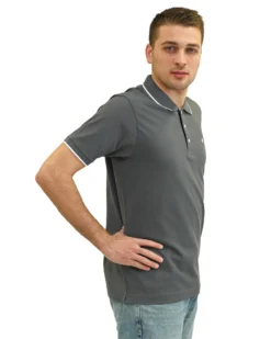 KEY UP - POLO MEZZA MANICA UOMO IN PIQUET BLU CON RIGHINO BIANCO E BLU SCURO - 2Q827/3135