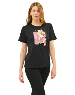 KEY UP - T-SHIRT MEZZA MANICA DONNA NERA CON STAMPA FRONTALE- 5S883/0002