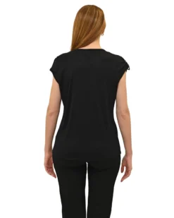 KEY UP - T-SHIRT MEZZA MANICA DONNA NERA CON STAMPA FRONTALE- 5S854/0002