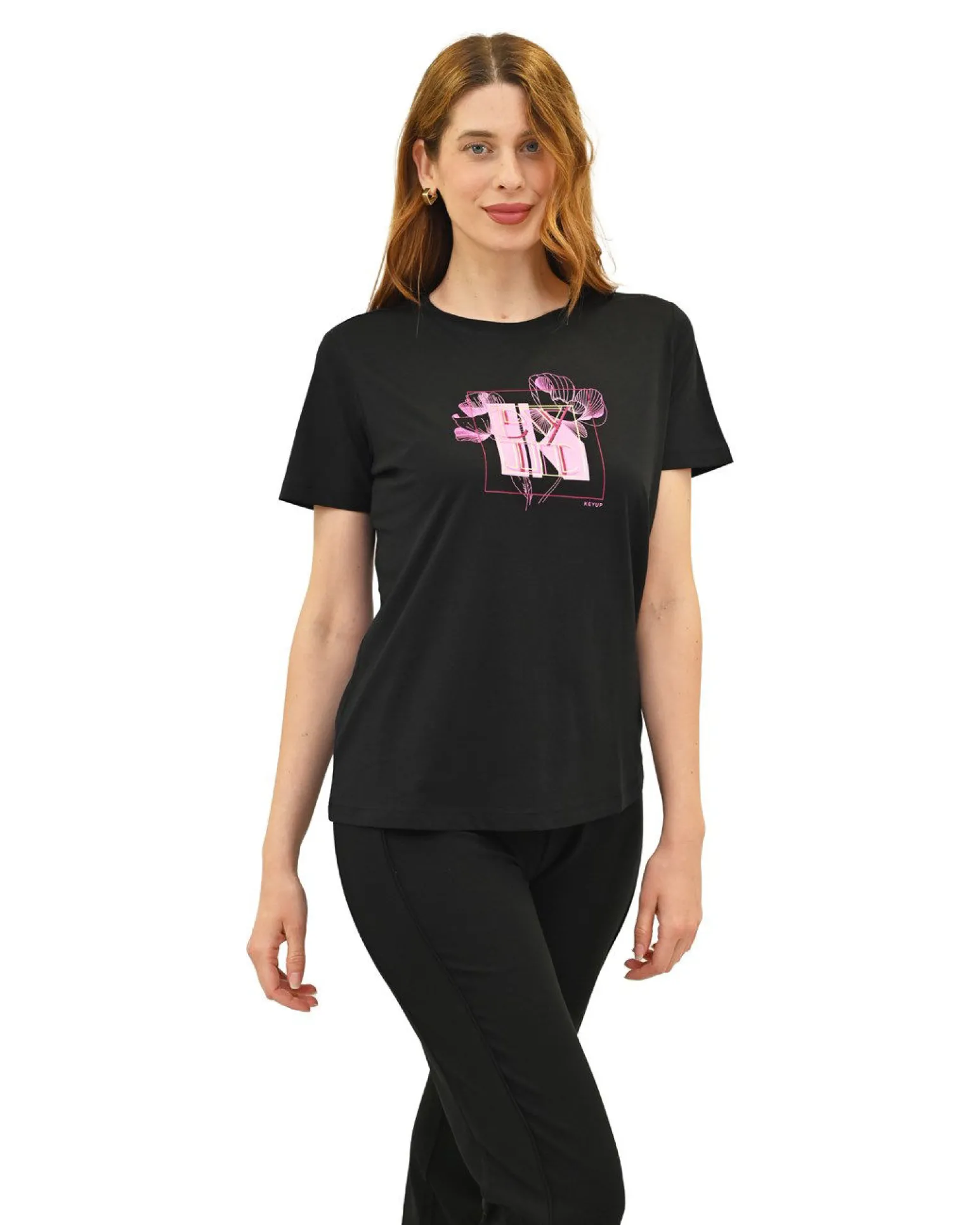 KEY UP - T-SHIRT MEZZA MANICA DONNA NERA - 5S882/0002
