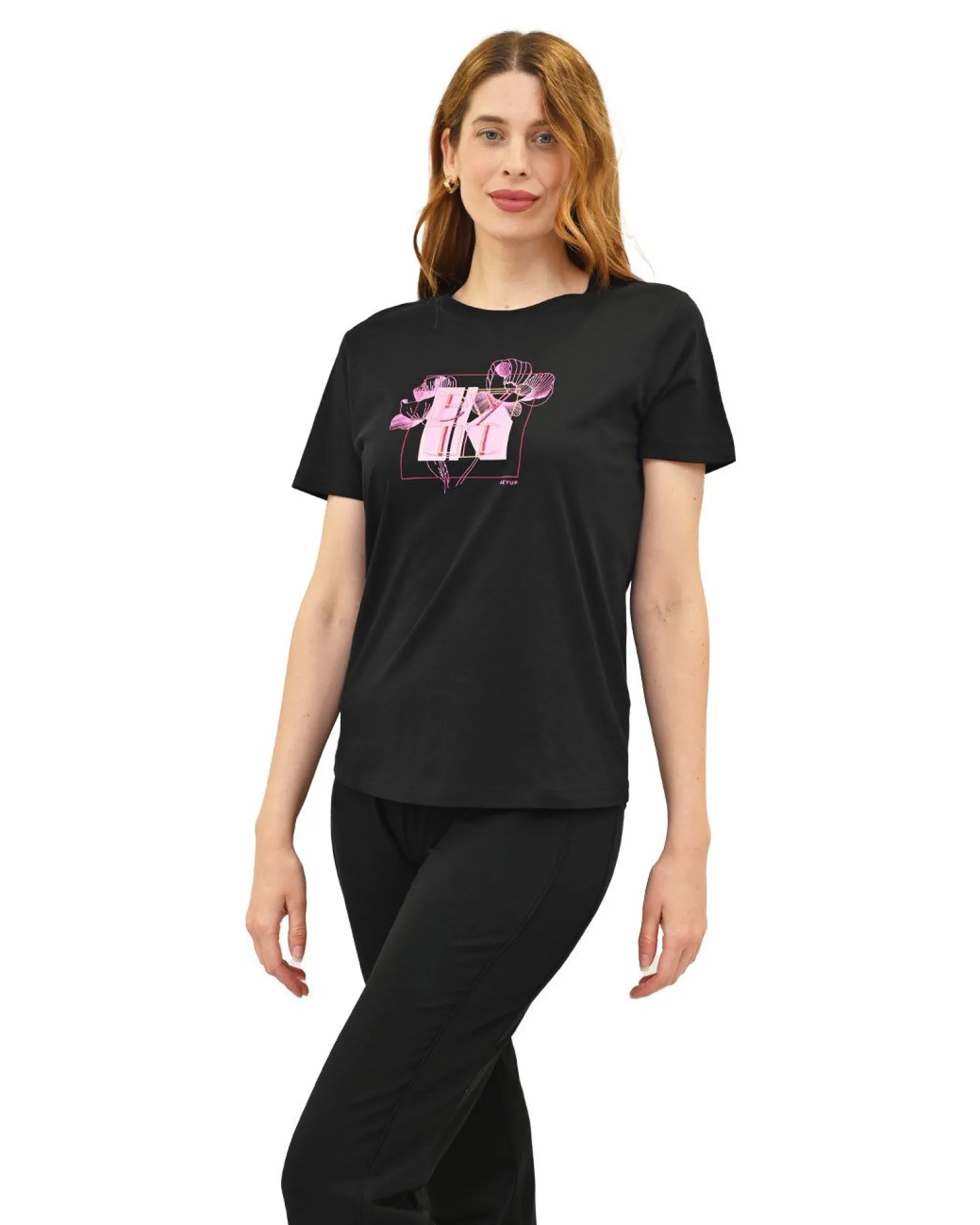 KEY UP - T-SHIRT MEZZA MANICA DONNA NERA - 5S882/0002