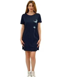 KEY UP - VESTITINO DONNA MEZZA MANICA BLU CON STAMPA FLOREALE-  5S889/1265