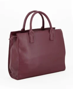 LANCETTI - Borsa a due manici bordeaux con dettaglio frontale scamosciato,tracolla removibile