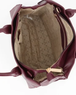 LANCETTI - Borsa a due manici bordeaux con dettaglio frontale scamosciato,tracolla removibile