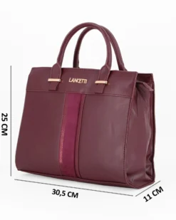 LANCETTI - Borsa a due manici bordeaux con dettaglio frontale scamosciato,tracolla removibile