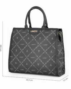 LANCETTI - Borsa a due manici nera logata, tracolla removibile