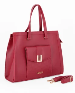 LANCETTI - Borsa a due manici rubino con tasca frontale con patta, tracolla removibile