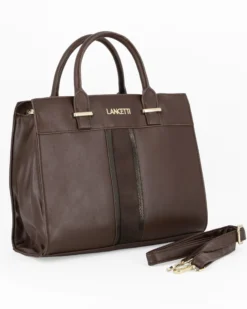 LANCETTI - Borsa a due manici testa moro con dettaglio frontale scamosciato,tracolla removibile