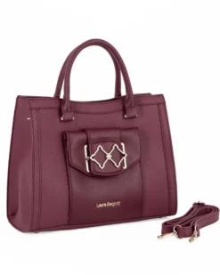 LAURA BIAGIOTTI - Borsa a due manici bordeaux con  tasca frontale con patta, tracolla removibile