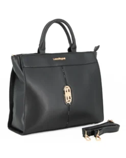 LAURA BIAGIOTTI - Borsa a due manici nera con logo frontale, tracolla removibile