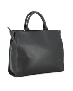 LAURA BIAGIOTTI - Borsa a due manici nera con logo frontale, tracolla removibile