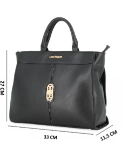 LAURA BIAGIOTTI - Borsa a due manici nera con logo frontale, tracolla removibile