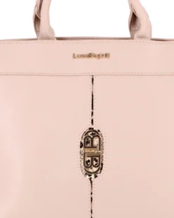 LAURA BIAGIOTTI - Borsa a due manici naturale con logo frontale, tracolla removibile