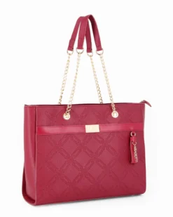 LAURA BIAGIOTTI - Borsa a due manici rubino con ciondolo logo