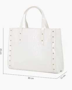 LAURA BIAGIOTTI - Borsa a mano bianca con lettere in rilievo e borchie, tracolla removibile