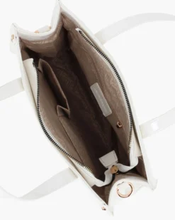 LAURA BIAGIOTTI - Borsa a mano bianca con lettere in rilievo e borchie, tracolla removibile