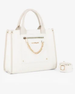 LAURA BIAGIOTTI - Borsa a mano bianca con dettaglio catenina sulla tasca frontale, tracolla removibile