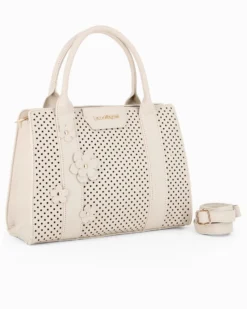 LAURA BIAGIOTTI - Borsa a mano naturale con apllicazione fiori, tracolla removibile