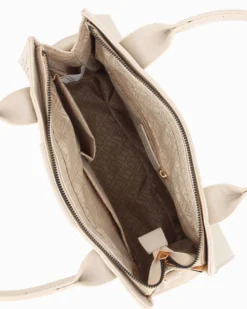 LAURA BIAGIOTTI - Borsa a mano naturale con apllicazione fiori, tracolla removibile