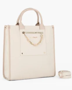 LAURA BIAGIOTTI - Borsa a mano naturale con dettaglio catenina sulla tasca frontale, tracolla removibile