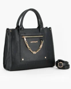 LAURA BIAGIOTTI - Borsa a mano nera con dettaglio catenina sulla tasca frontale, tracolla removibile