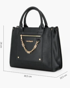 LAURA BIAGIOTTI - Borsa a mano nera con dettaglio catenina sulla tasca frontale, tracolla removibile