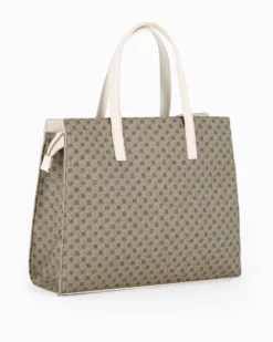 LAURA BIAGIOTTI - Borsa due manici burro loggata con dettaglio cinturino frontale con girello, tracolla removibile