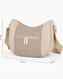 LAURA BIAGIOTTI - Borsa mezzaluna terra con tasca frontale e posteriore e inserto centrale tortora