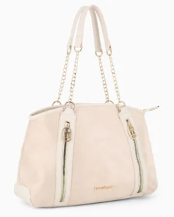 LAURA BIAGIOTTI - Borsa shopping naturale scamosciata con due tasche frontali