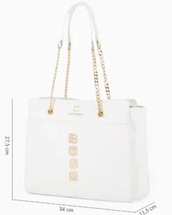LAURA BIAGIOTTI - Borsa shopping bianca con applicazione frontale loghi