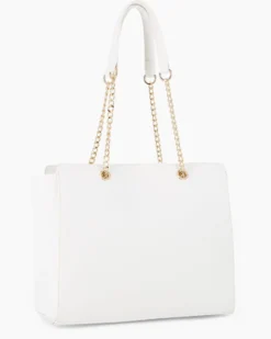 LAURA BIAGIOTTI - Borsa shopping bianca con applicazione frontale loghi