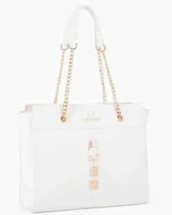 LAURA BIAGIOTTI - Borsa shopping bianca con applicazione frontale loghi