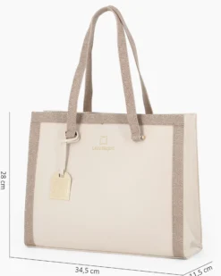 LAURA BIAGIOTTI - Borsa shopping naturale con ciondolo metallico loggato removible