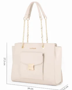 LAURA BIAGIOTTI - Borsa shopping naturale con tasca frontale con patta e chiusura logo a incasso