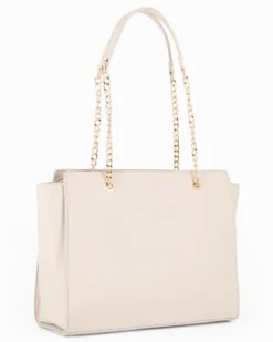 LAURA BIAGIOTTI - Borsa shopping naturale con tasca frontale con patta e chiusura logo a incasso