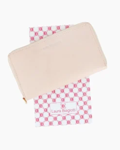 LAURA BIAGIOTTI - Portafoglio beige con chiusura a zip in VERA PELLE