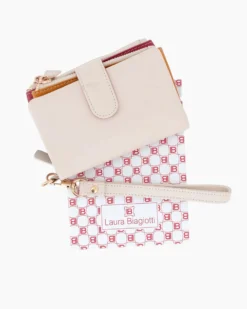 LAURA BIAGIOTTI - Portafoglio beige in VERA PELLE da donna con patta